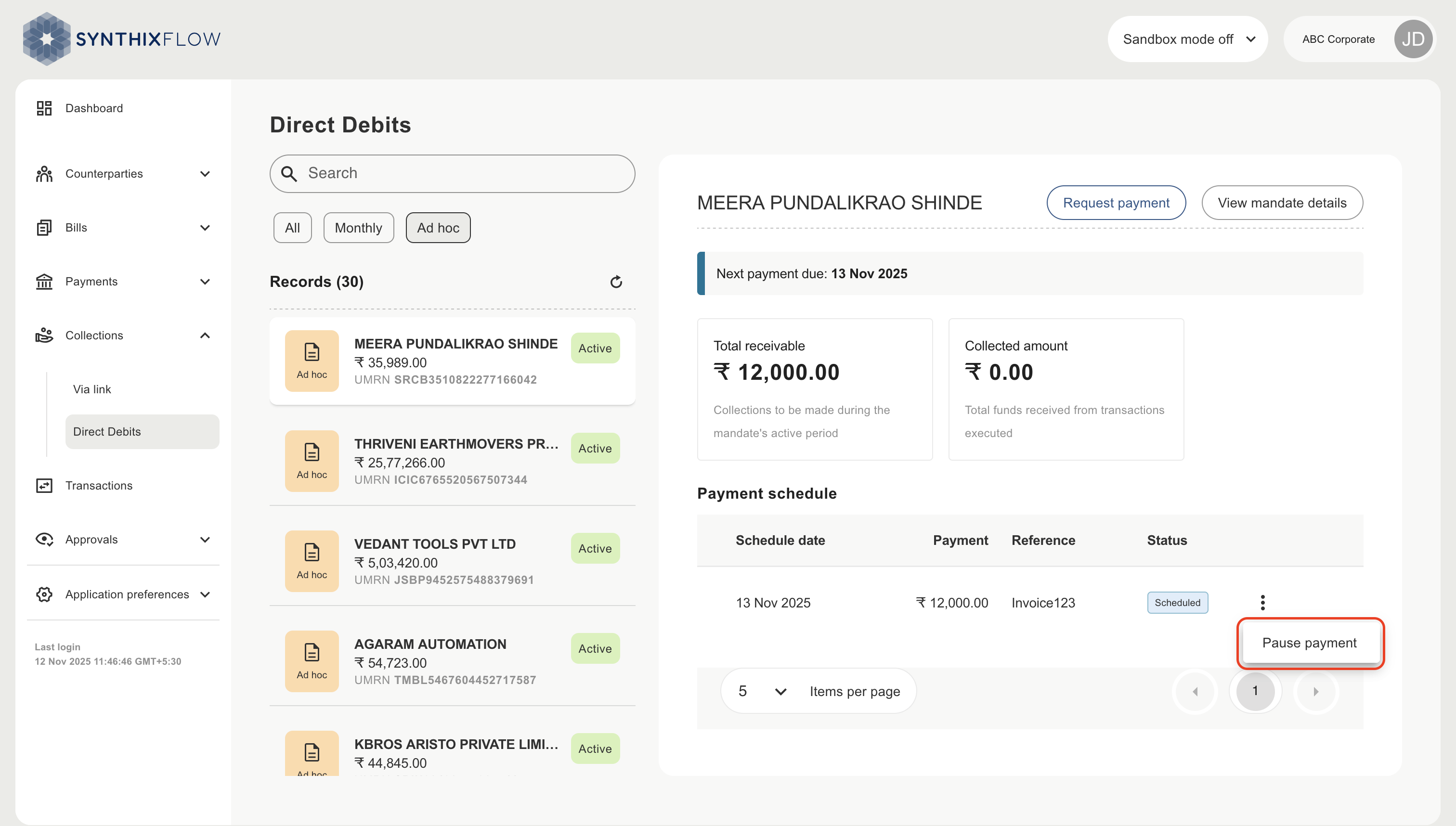 DD payment schedule pause payment