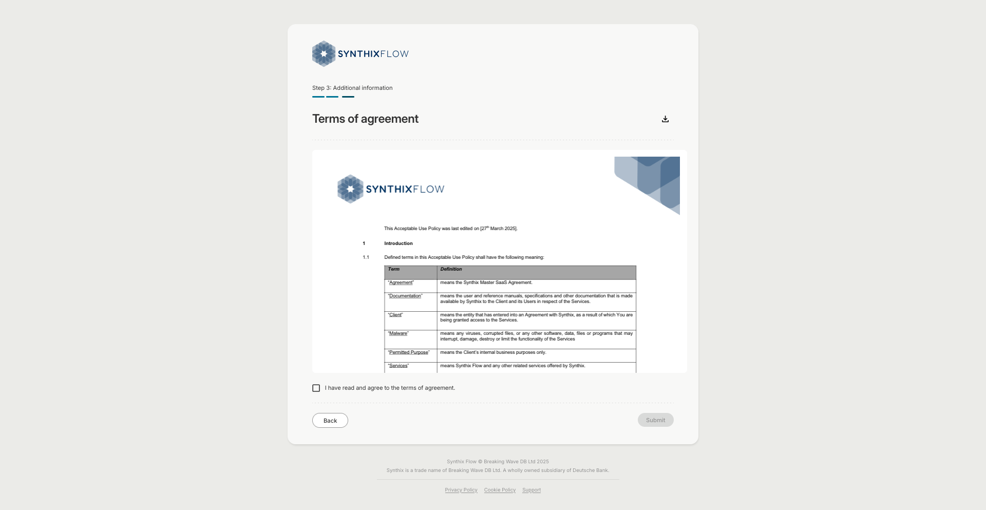 Terms of Agreement