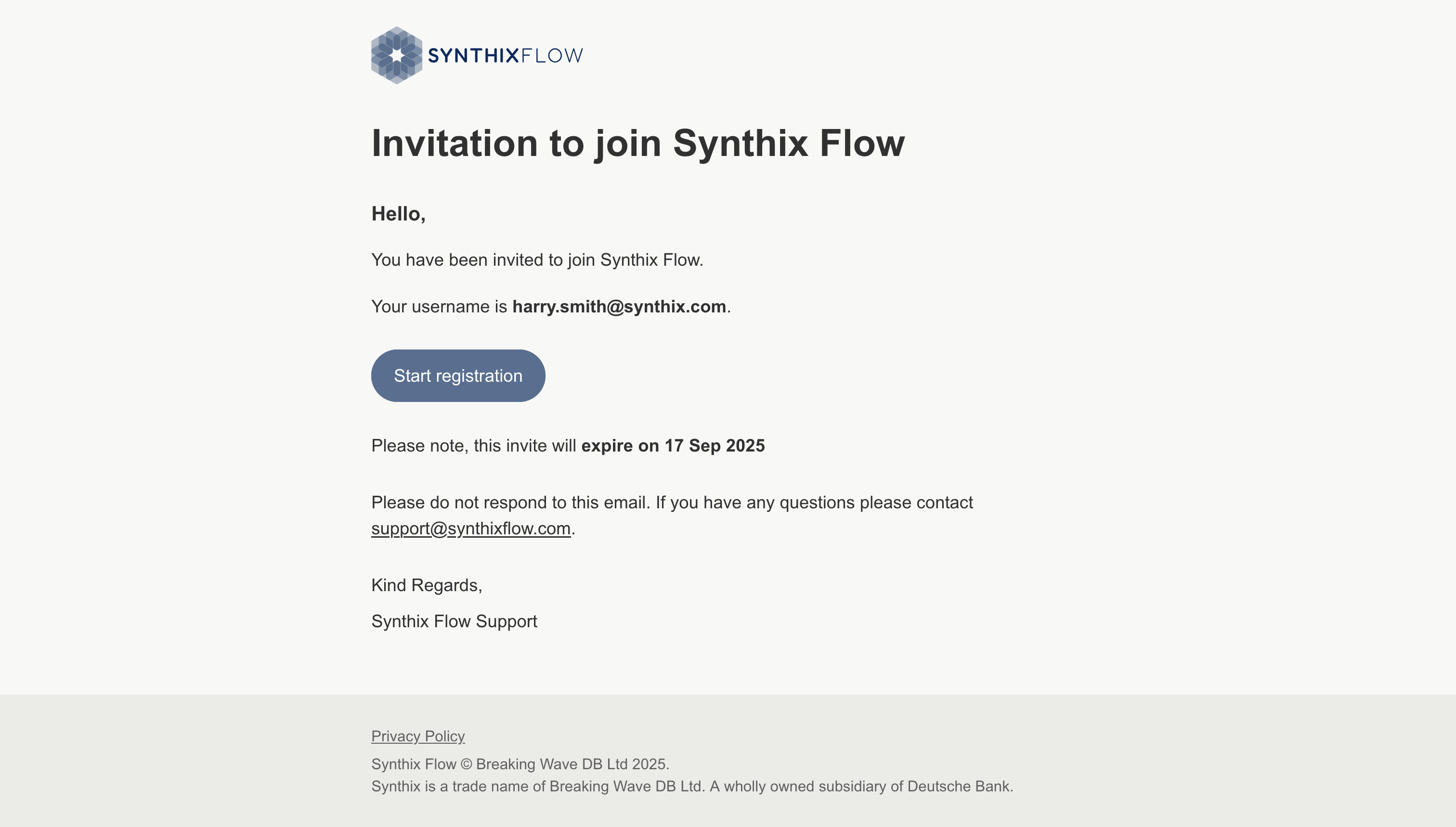 Staff invitation email
